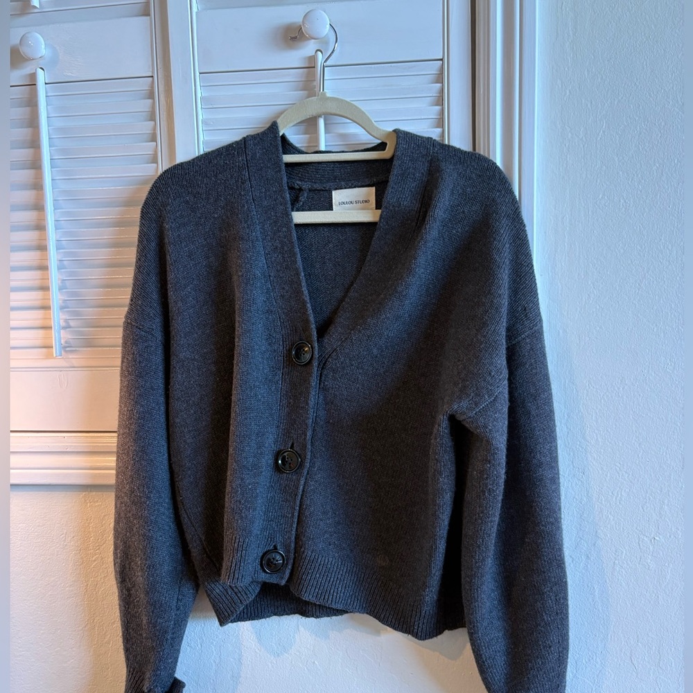 Loulou Studio Charcoal Gray V-Neck Button Cardigan